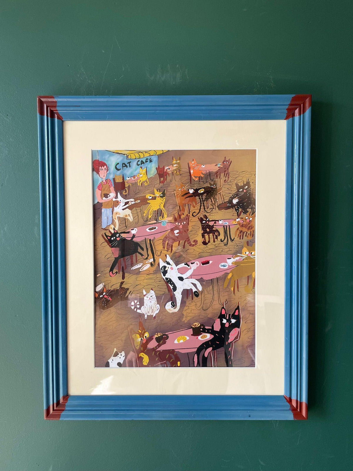 Cat Cafe Art Print, Whimsical Feline Coffee Shop Illustration
