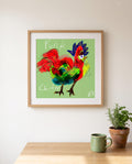 Punk Chicken art print, colorful rooster illustration by Carmelart