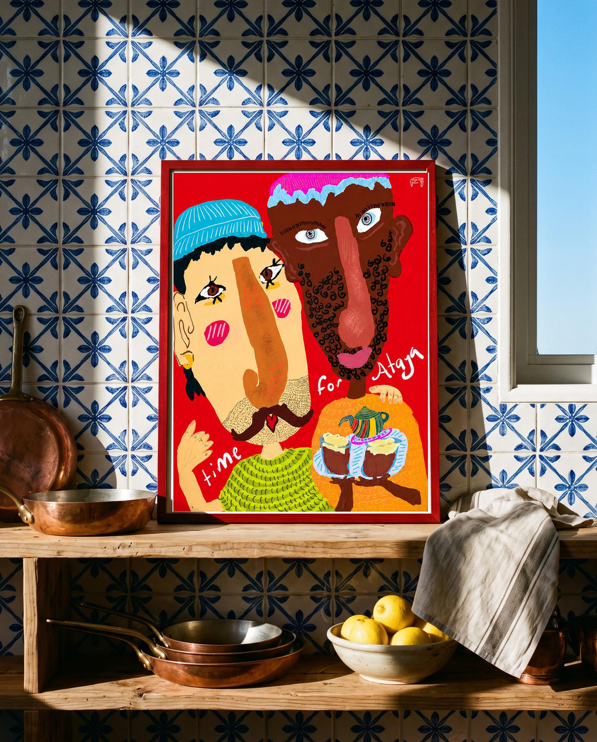 Senegal Ataya tea illustration art print, framed wall mockup