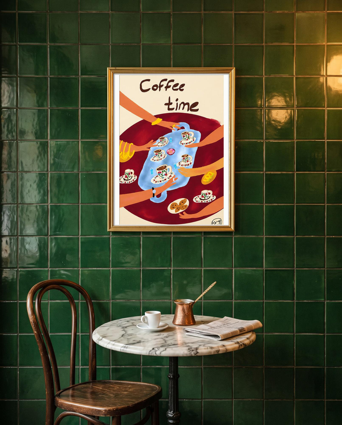 Turkish coffee Coffee Time art print, framed wall mockup