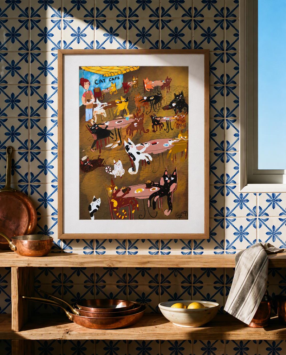 Cat Cafe Art Print
