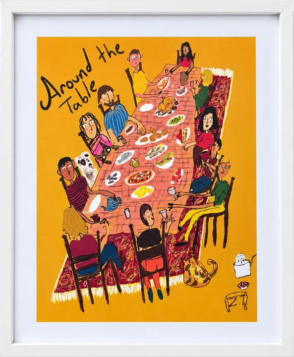 Plakat „Around the Table” – wspólna kolacja, ilustracja do kuchni i jadalni