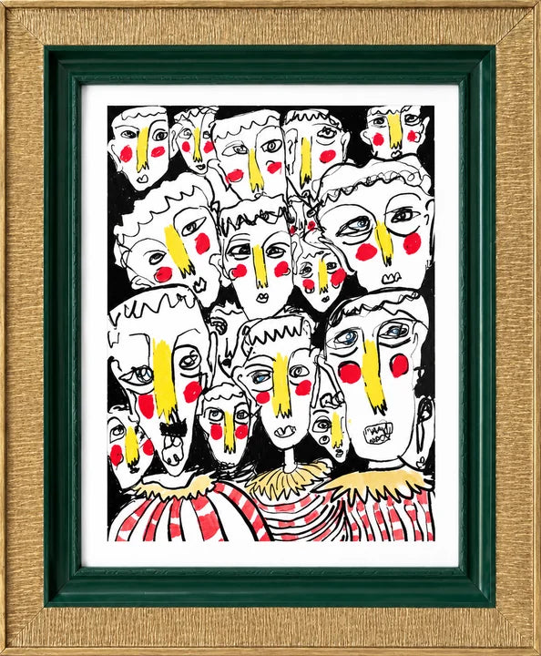 Plakat „The Crowd” – twarze w czerni, bieli i żółci, grafika na ścianę