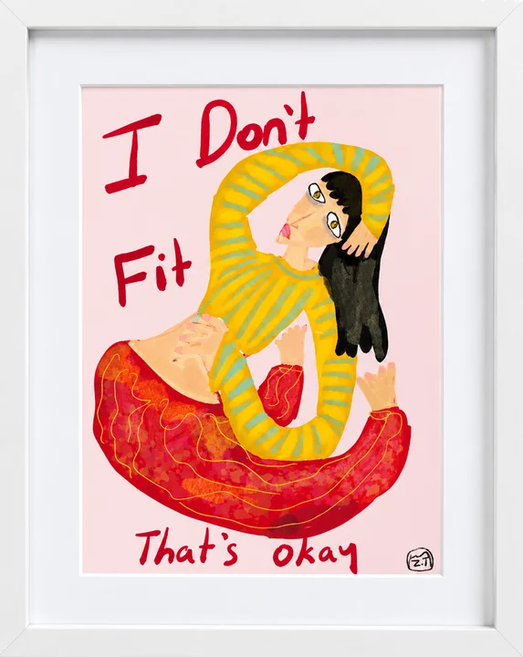 Plakat „I Don't Fit, That's Okay” – afirmacja, line art, samoakceptacja